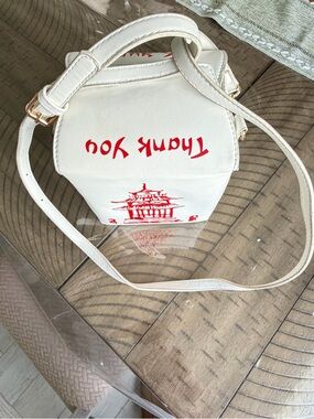 White Crossbody Bag with Red 'Thank You' Graphic
